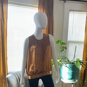 BCBGMaxAzria Copper-Tone Sleeveless Pleated Satin Blouse